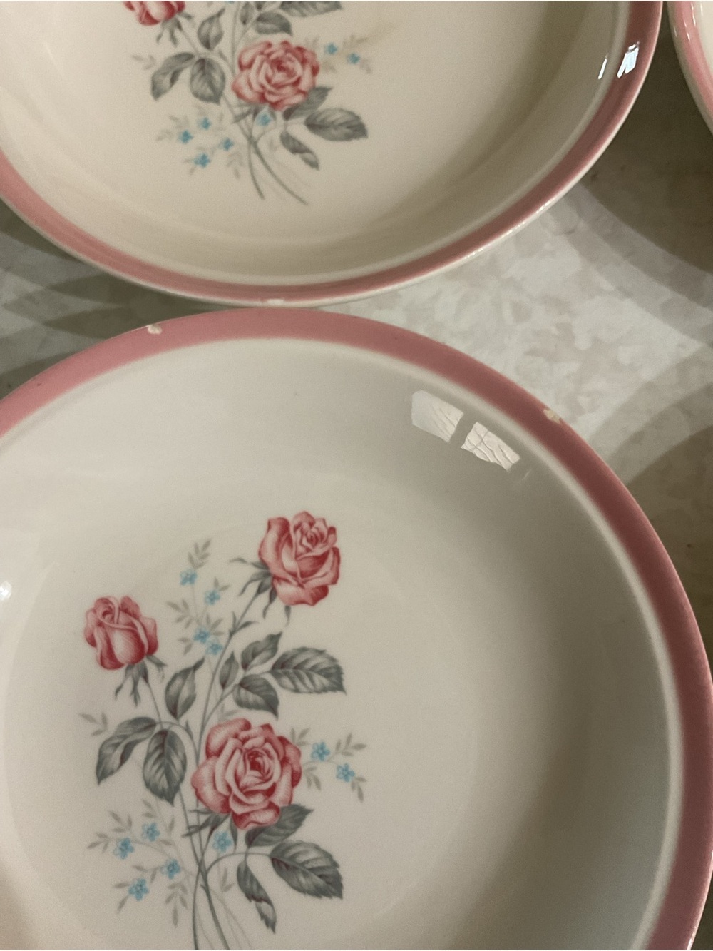 Vintage Floral Serving Bowl with Pink Rim. Set of 4 - Picture 6 of 9